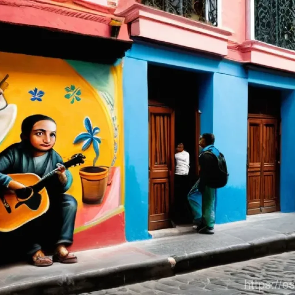 일제 근무의 기억과 재현 - **Prompt:** A vibrant street scene in a historic Latin American city, reminiscent of San Telmo in Bu...