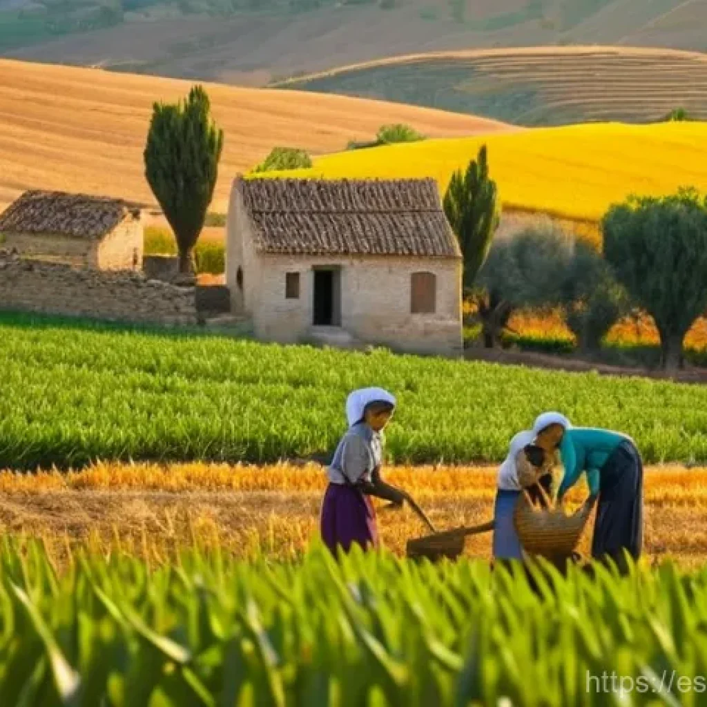 일제 강점기 근무 환경의 변화 - **"Golden Hour Harvest: A Traditional Spanish Village Scene"**
A heartwarming and serene scene d...