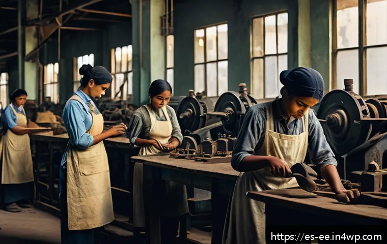 일제 강점기 근로자 권리 보호의 역사 - A detailed historical scene inside a colonial-era factory in Latin America during foreign occupation...