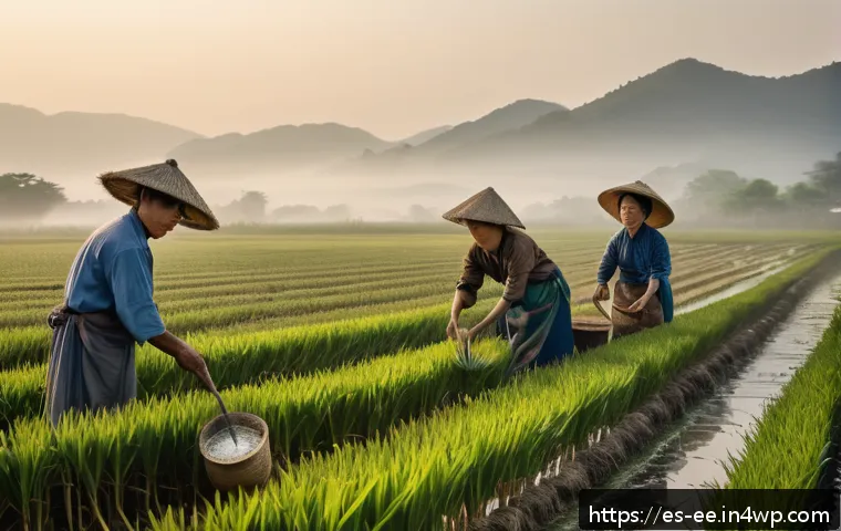 일제 강점기 소외된 노동자의 목소리 - A detailed scene depicting Korean agricultural workers during the Japanese occupation, dressed in mo...